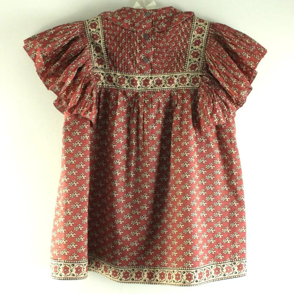 Sea New York Fernanda Blush Floral Tile Print Ruffle Pintuck Bib Top S NWT - Picture 3 of 5